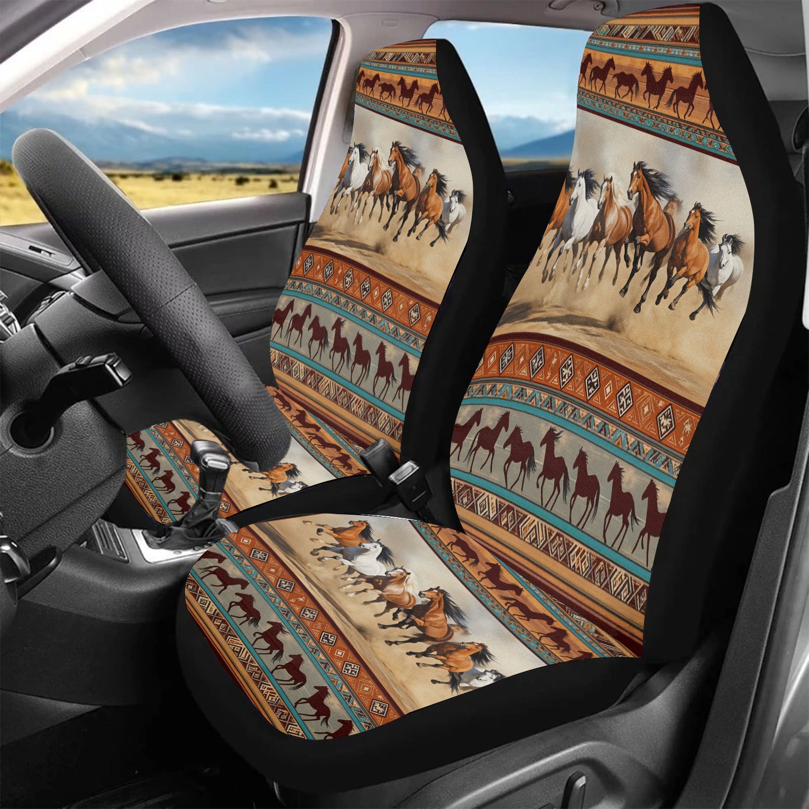 Interior Design Earth Tones - Coprisedili per Auto con Motivo Equestre